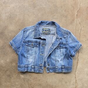 vtg y2k star denim jeans crop short sleeve jacket
